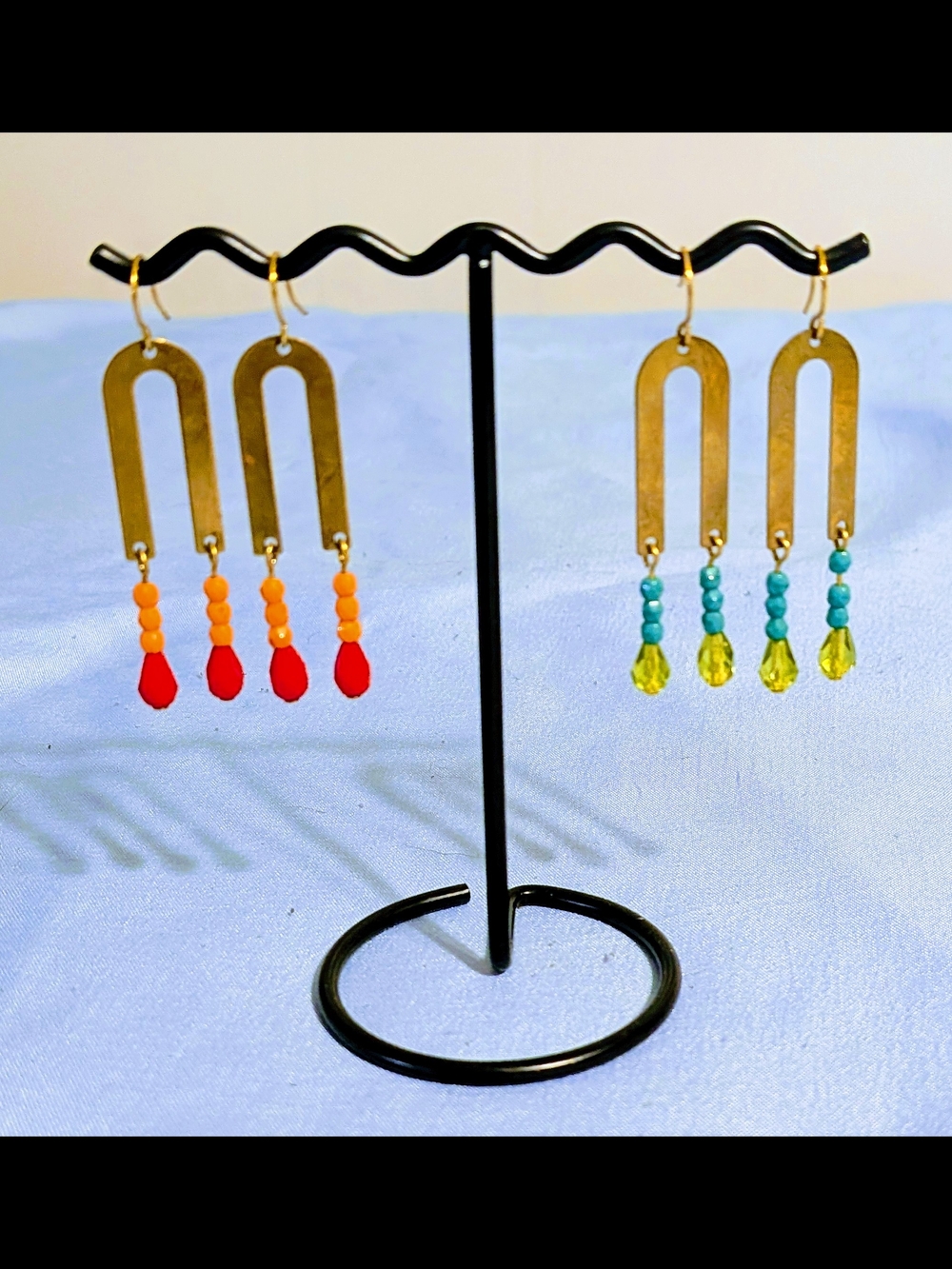 2 Handcrafted Flat Brass Arch Beaded Earrings by Nest Pretty Things